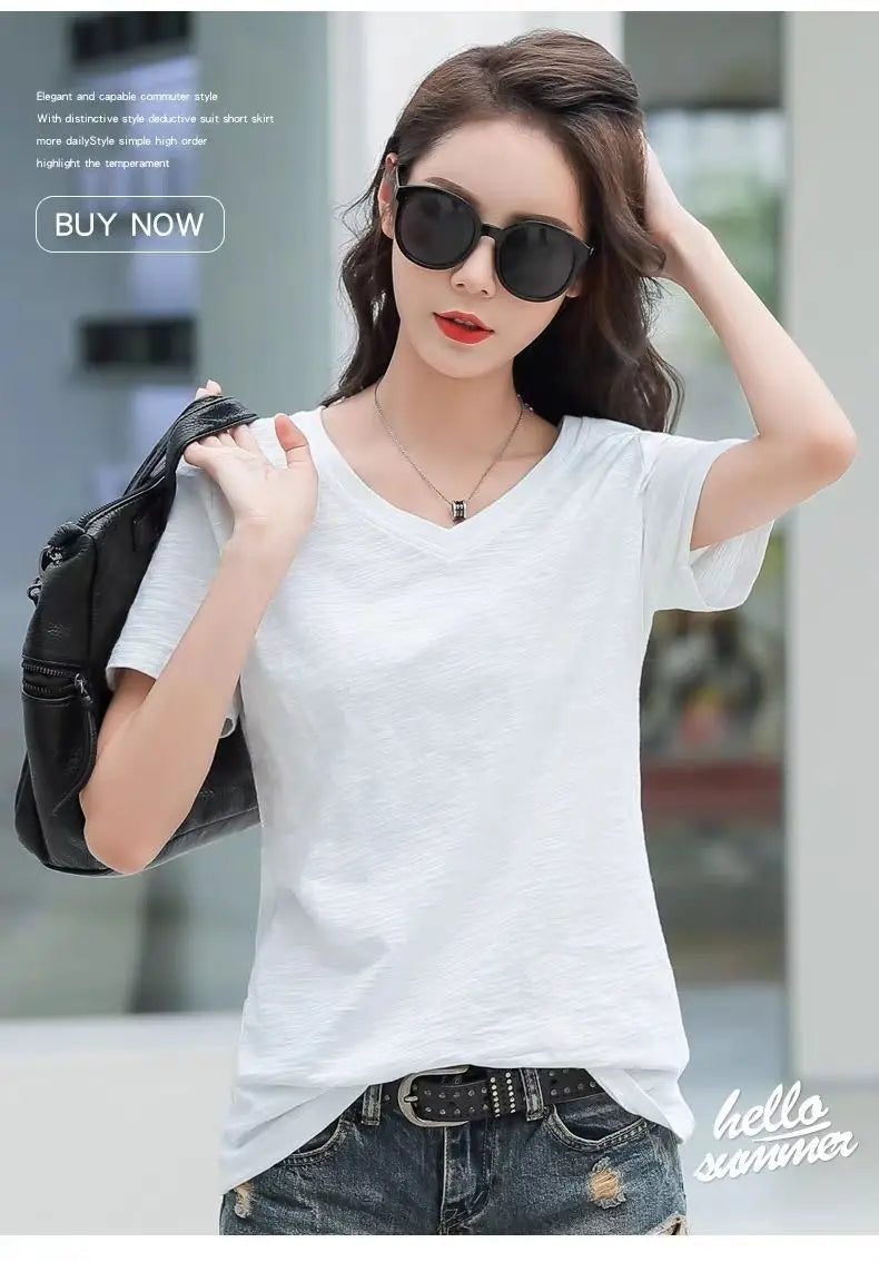Women’s Bamboo Cotton V-Neck T-Shirt for Breathable Everyday Comfort
