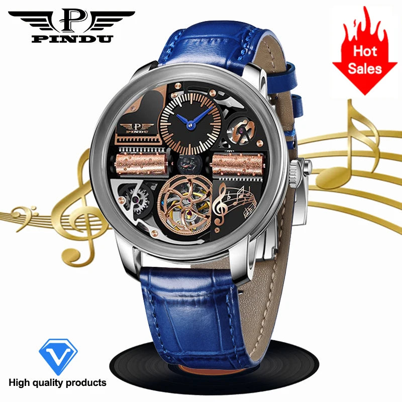 PINDU Music Series Skeleton Automatic Watch – Mechanical Luxury with Bold Design