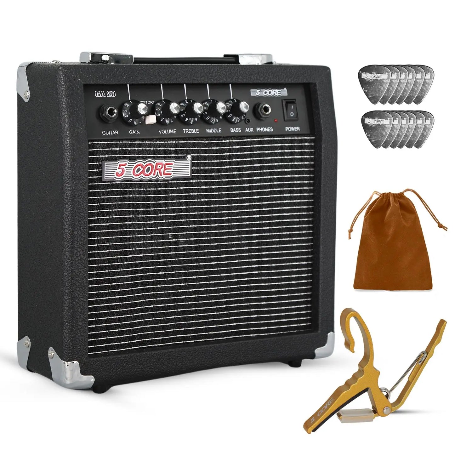 5 Core Compact 20W Guitar Practice Amp with AUX Input for Music Playback