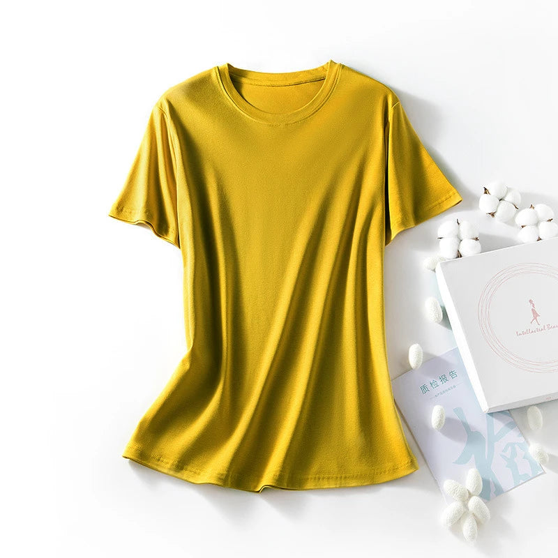 MRMT Women’s Mulberry Silk & Mercerized Cotton T-Shirt for Premium Everyday Comfort