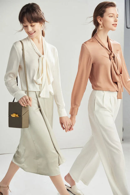 SFELIKY Elegant Silk Bow Tie Blouse for Spring & Summer Outfits