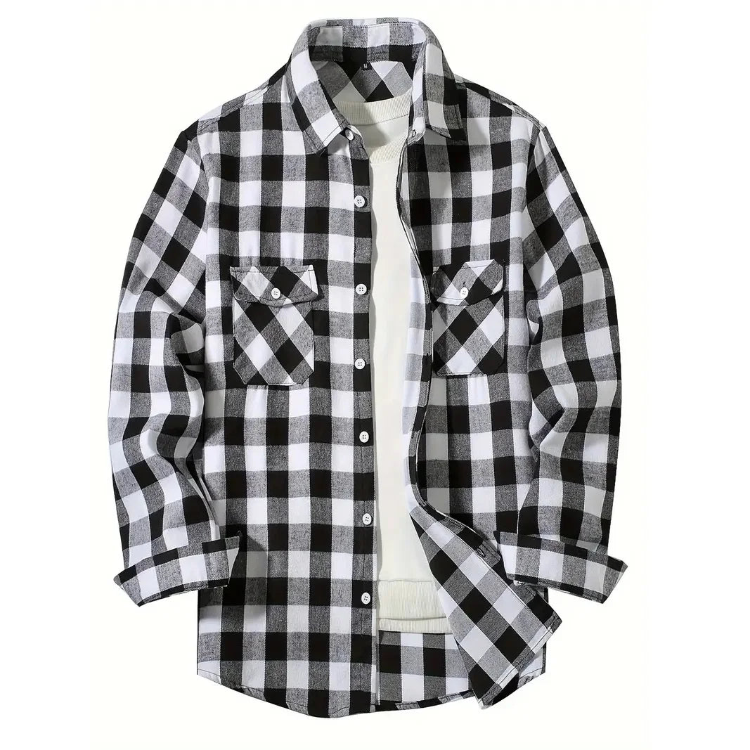 Men’s Long Sleeve Plaid Flannel Shirt for Smart Casual & Layered Styling
