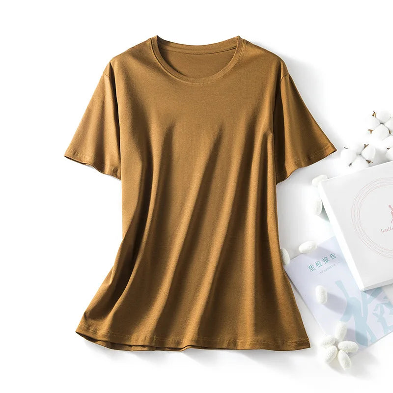 MRMT Women’s Mulberry Silk & Mercerized Cotton T-Shirt for Premium Everyday Comfort