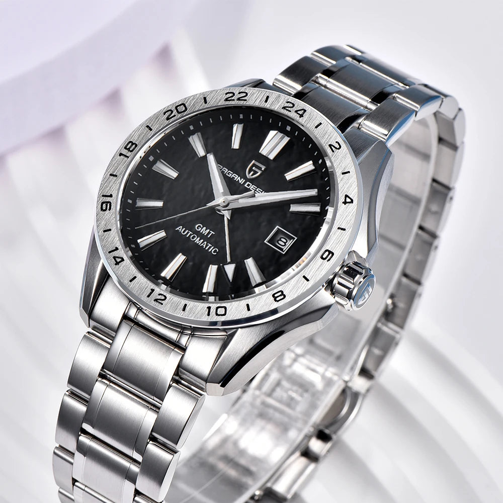 PAGANI DESIGN Automatic GMT Sports Watch – Bold Stainless Steel Luxury Timepiece