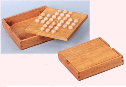 Wooden Marble Solitaire Board Game – Classic Strategy Puzzle with Storage Box