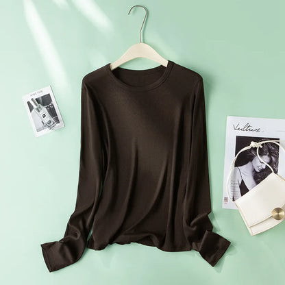 EMBELLIKE Elegant Silk-Feel Long Sleeve T-Shirt for Effortless Everyday Style