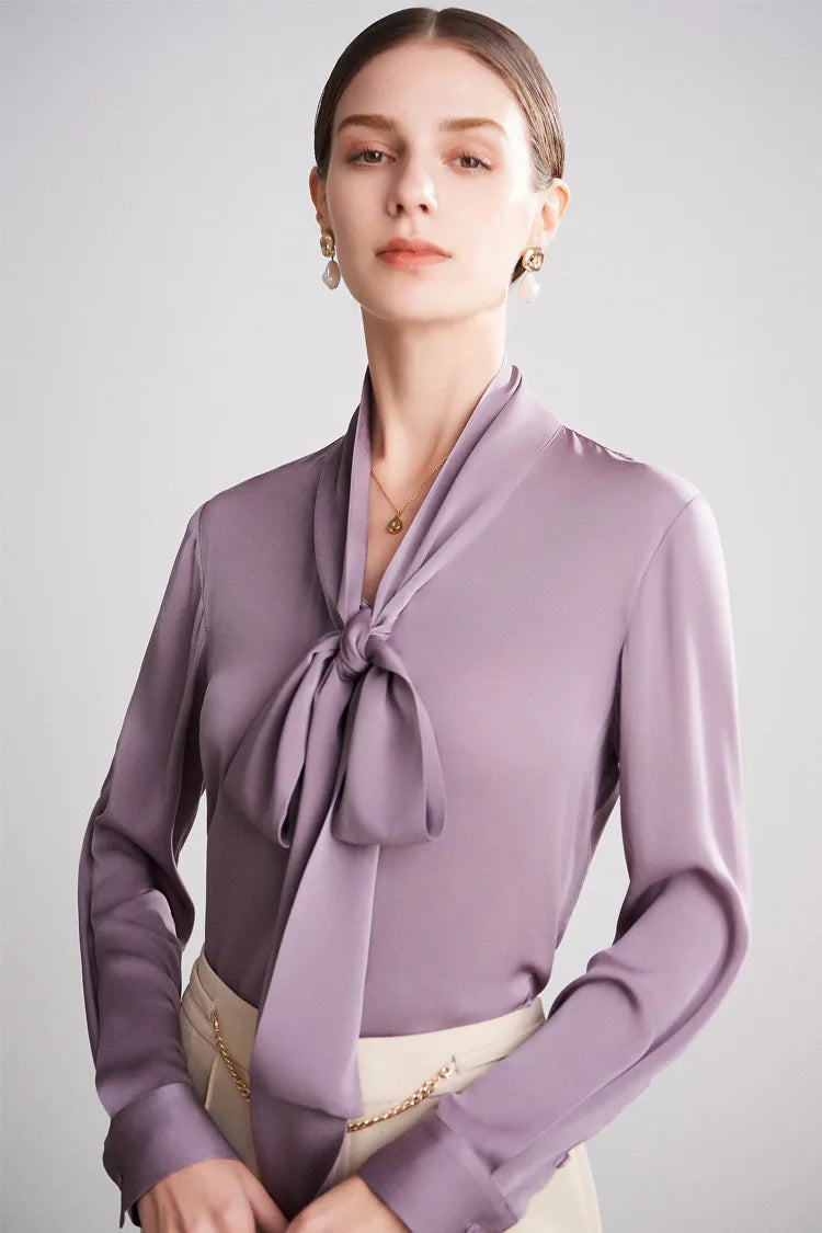 SFELIKY Elegant Silk Bow Tie Blouse for Spring & Summer Outfits