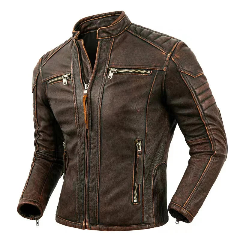 COPERSIAN Men’s Vintage Cow Leather Motorcycle Jacket