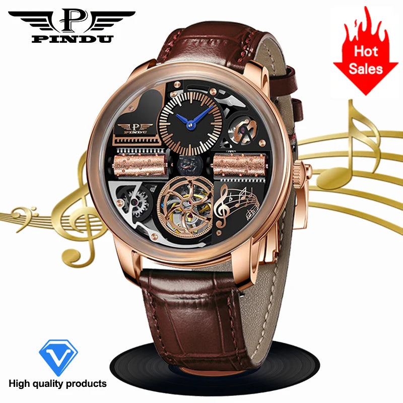 PINDU Music Series Skeleton Automatic Watch – Mechanical Luxury with Bold Design