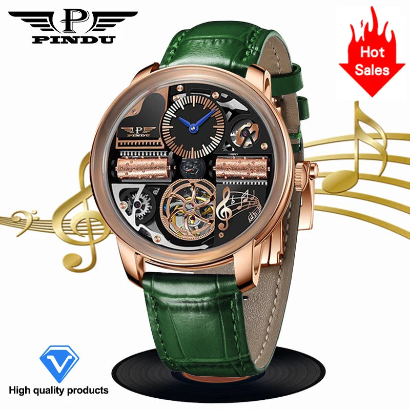 PINDU Music Series Skeleton Automatic Watch – Mechanical Luxury with Bold Design