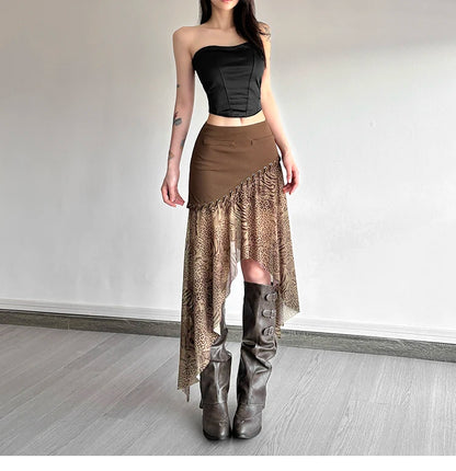 SylCue Women’s High-Waist Asymmetrical Leopard Print Statement Skirt