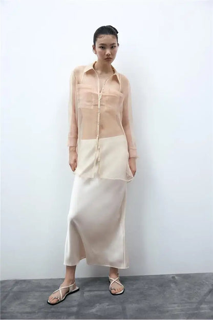 Elegant Satin High-Waist Midi Skirt for Effortless Everyday Style