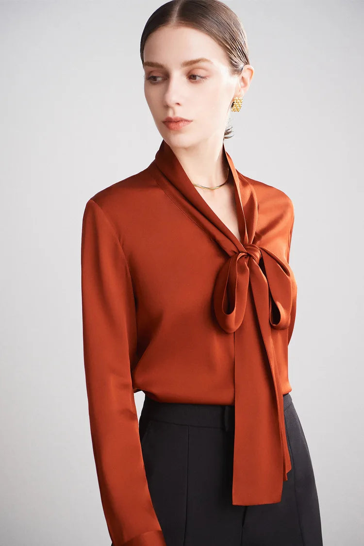 SFELIKY Elegant Silk Bow Tie Blouse for Spring & Summer Outfits