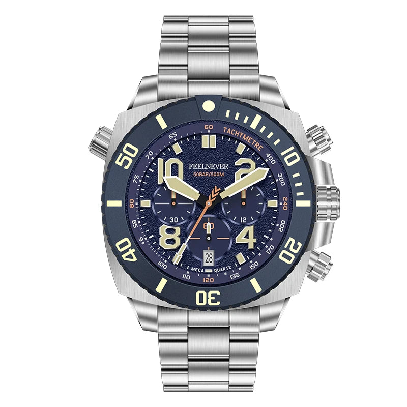 LIGE FeelNever FN1801 Men’s Luxury-Style Chronograph Dive Watch – Stainless Steel Sapphire Glass Edition