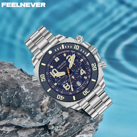 LIGE FeelNever FN1801 Men’s Luxury-Style Chronograph Dive Watch – Stainless Steel Sapphire Glass Edition