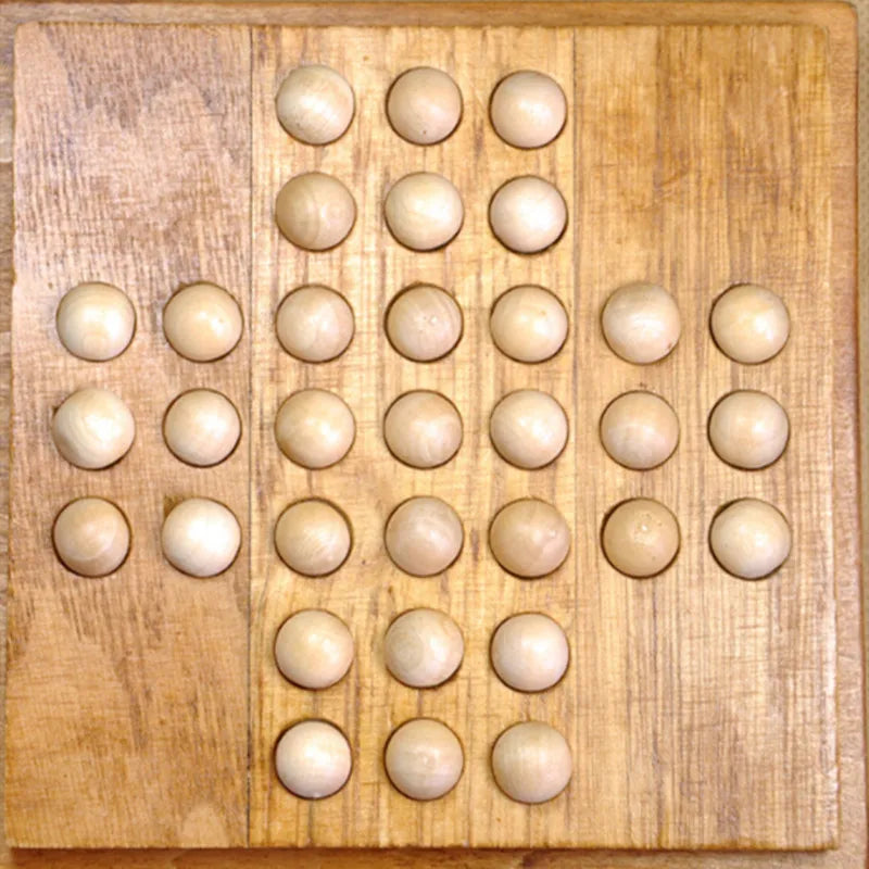 Wooden Marble Solitaire Board Game – Classic Strategy Puzzle with Storage Box