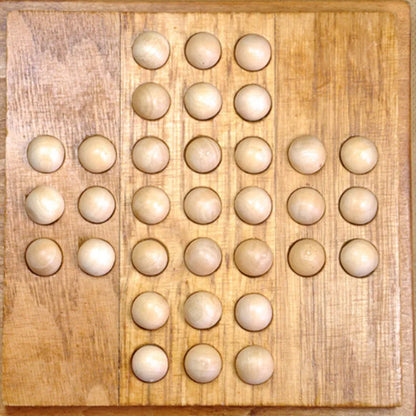 Wooden Marble Solitaire Board Game – Classic Strategy Puzzle with Storage Box