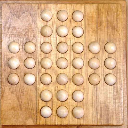 Wooden Marble Solitaire Board Game – Classic Strategy Puzzle with Storage Box
