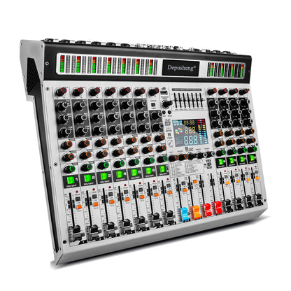 DEPUSHENG 12-Channel Audio Mixer with DSP Effects – Live Sound & Recording Console
