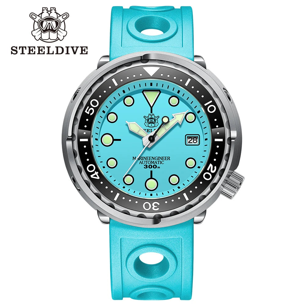 STEELDIVE  SD1975 Professional 300M Automatic Dive Watch – Turquoise Dial Stainless Steel Diver