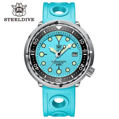 STEELDIVE  SD1975 Professional 300M Automatic Dive Watch – Turquoise Dial Stainless Steel Diver
