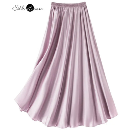 YANGCANSAOSI Elegant Satin Midi Umbrella Skirt for Effortless Summer Style