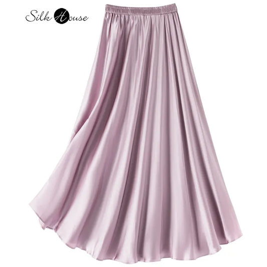 YANGCANSAOSI Elegant Satin Midi Umbrella Skirt for Effortless Summer Style