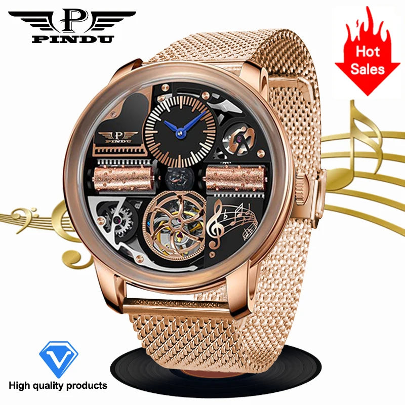 PINDU Music Series Skeleton Automatic Watch – Mechanical Luxury with Bold Design