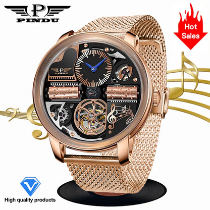 PINDU Music Series Skeleton Automatic Watch – Mechanical Luxury with Bold Design