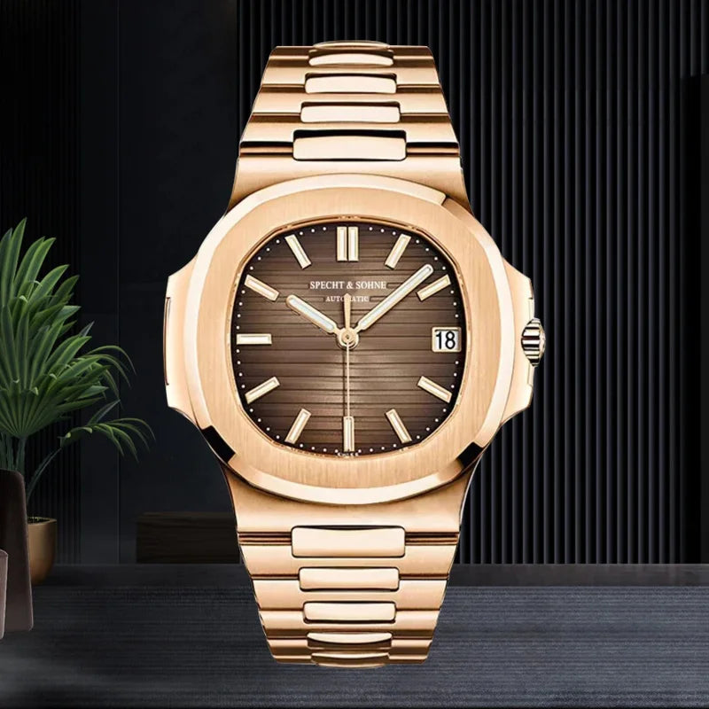 Specht & Sohne Rose Gold Automatic Watch for Men – Luxury Sports Stainless Steel Timepiece