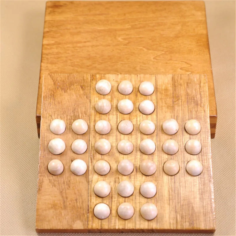Wooden Marble Solitaire Board Game – Classic Strategy Puzzle with Storage Box