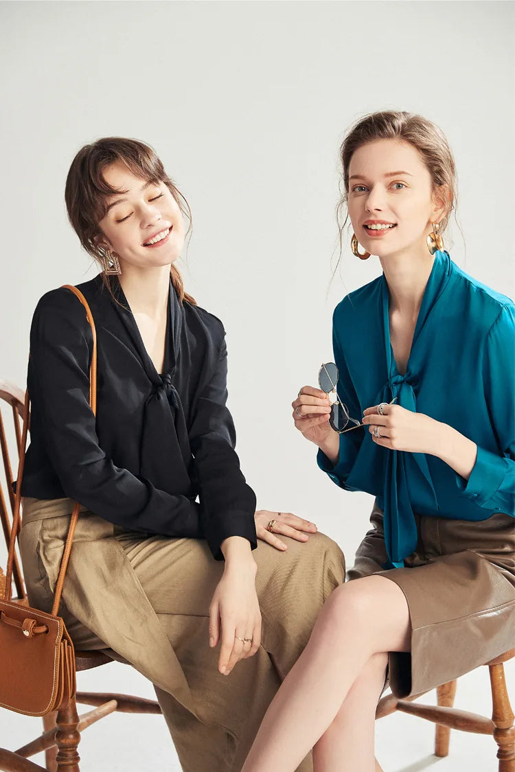 SFELIKY Elegant Silk Bow Tie Blouse for Spring & Summer Outfits