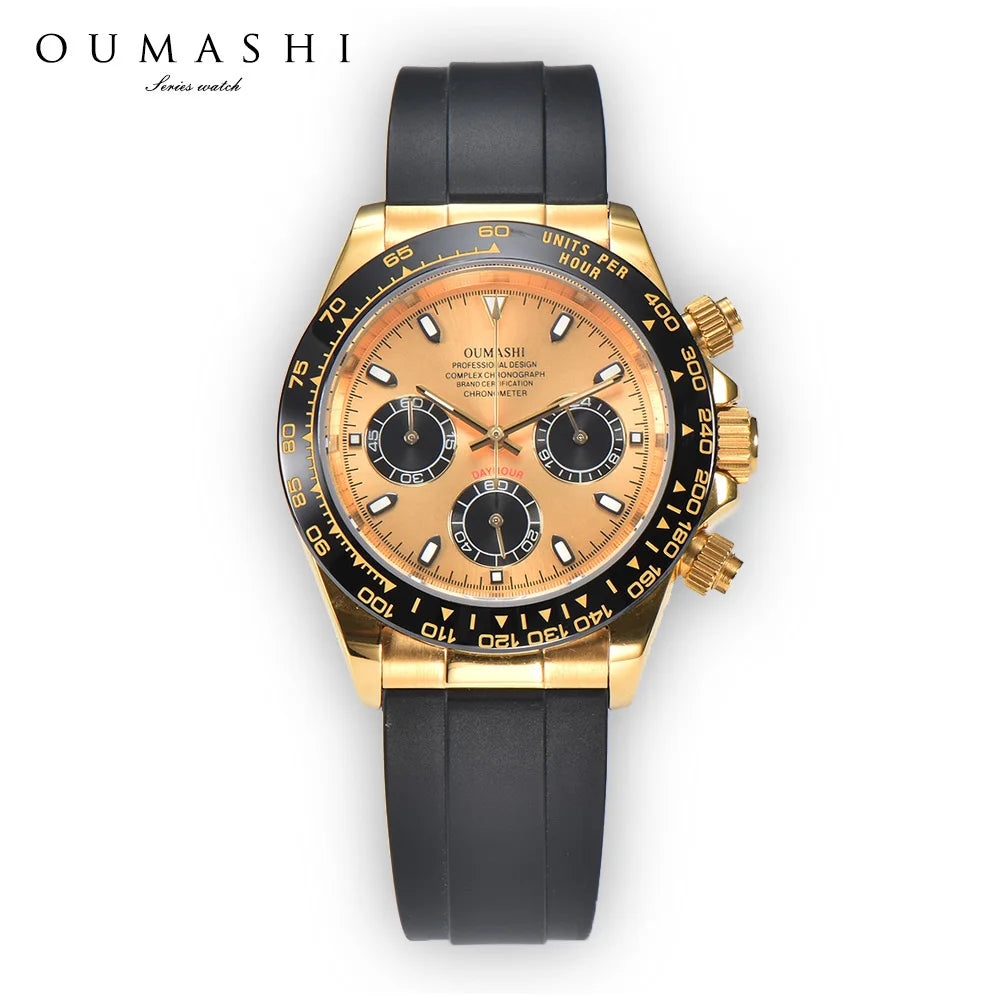 OUMASHI Men’s VK63 Chronograph Watch – Sapphire Crystal Sports Watch with Rubber Strap