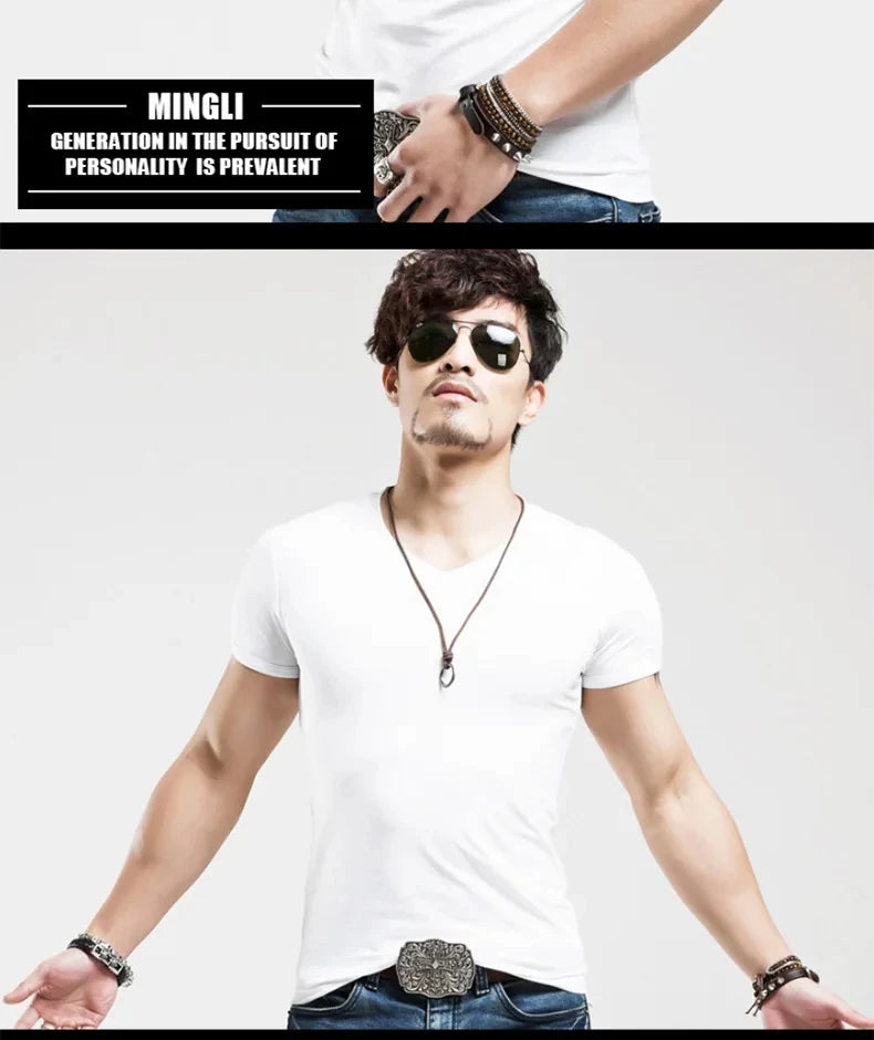 2025 Brand New Men's T-Shirt V-neck Short Sleeve