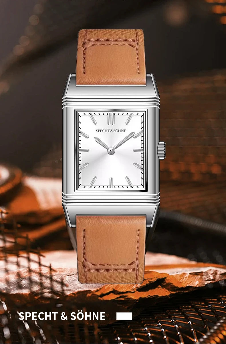 Specht & Sohne 24.4MM Elegant Square Dress Watch with Leather Strap – Minimal Luxury Style