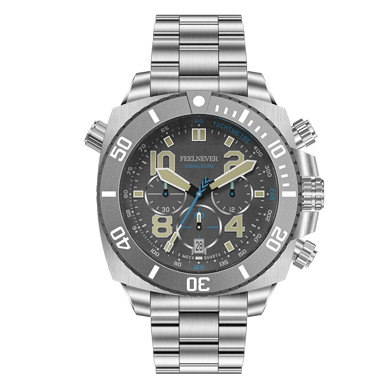 LIGE FeelNever FN1801 Men’s Luxury-Style Chronograph Dive Watch – Stainless Steel Sapphire Glass Edition