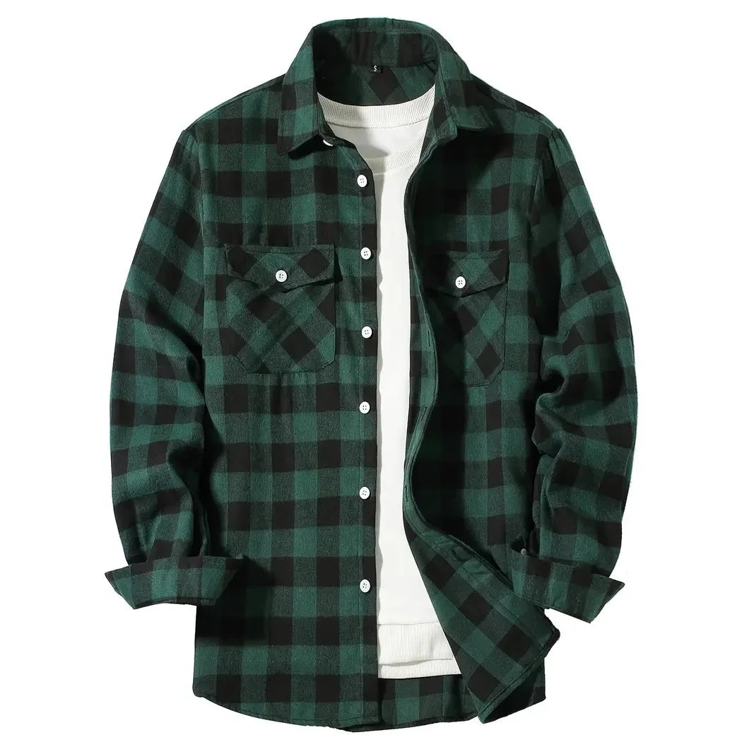 Men’s Long Sleeve Plaid Flannel Shirt for Smart Casual & Layered Styling