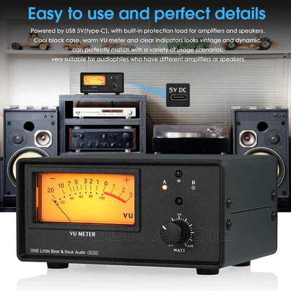 Douk Audio 2-In-1 Audio Switcher with VU Meter – IR Remote Amplifier & Speaker Selector