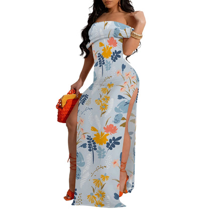 MOLLYER  Women’s Off-Shoulder Floral Maxi Dress with High Slit for Elegant Occasions