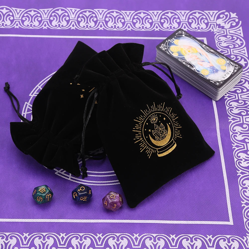WEIKENDE 5Pcs Black Velvet Moon Phase Tarot Cards Storage Pouch