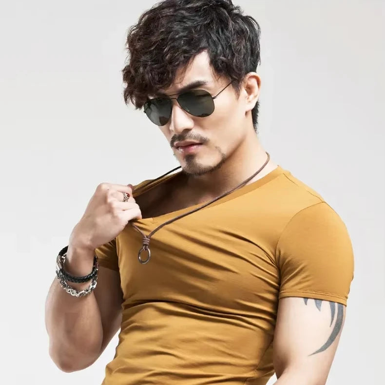 2025 Brand New Men's T-Shirt V-neck Short Sleeve