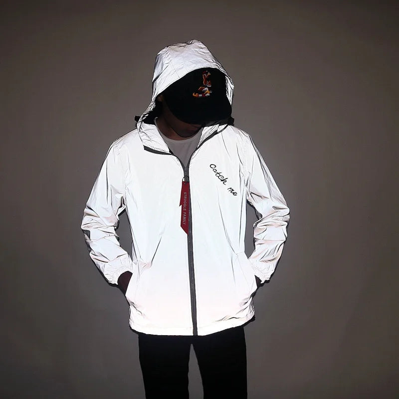 KK LUFAINA Full Reflective Hooded Jacket for Night Visibility & Streetwear Style