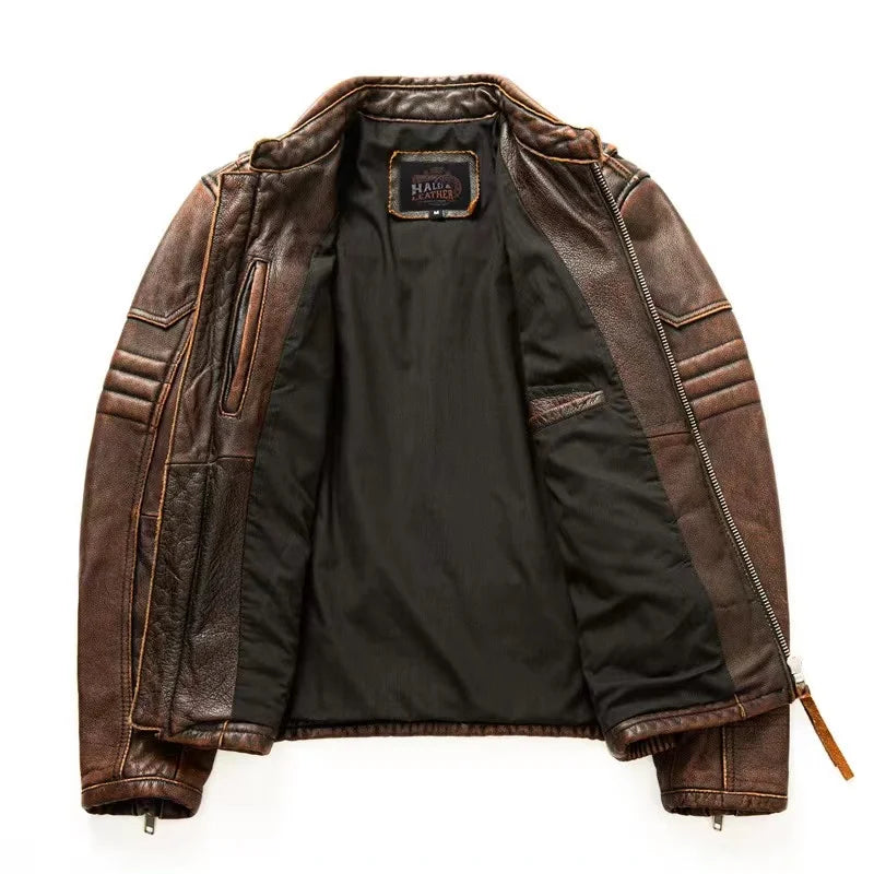 COPERSIAN Men’s Vintage Cow Leather Motorcycle Jacket