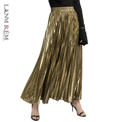 LANMREM 2025 High Waist A-Line Pleated Skirt