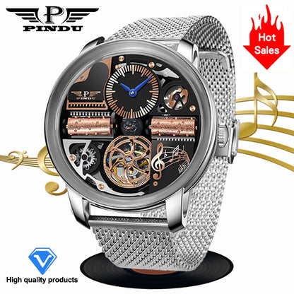 PINDU Music Series Skeleton Automatic Watch – Mechanical Luxury with Bold Design