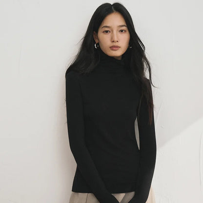 MOOIRUE APPAREL Women’s Silk-Wool High Neck Top for Soft, Breathable Layering