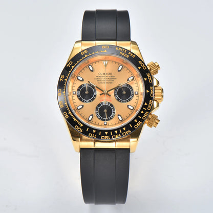 OUMASHI Men’s VK63 Chronograph Watch – Sapphire Crystal Sports Watch with Rubber Strap