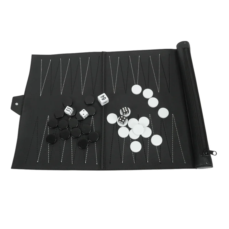 MACH-Roll Up Classic Backgammon Travel Set – Foldable PU Strategy Board Game