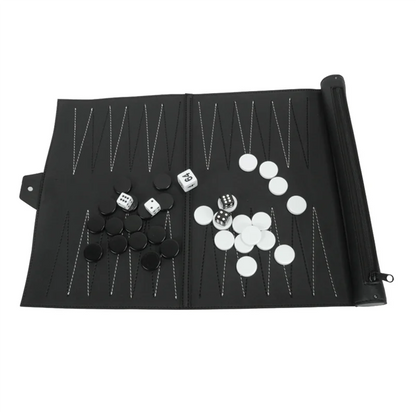 MACH-Roll Up Classic Backgammon Travel Set – Foldable PU Strategy Board Game