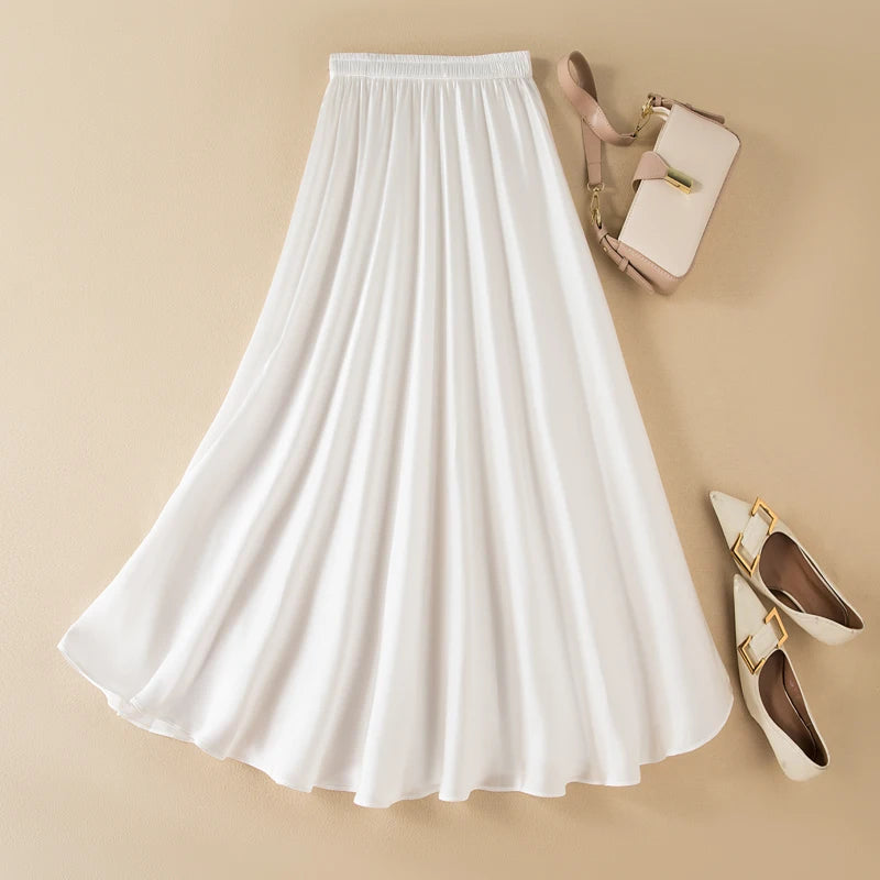 YANGCANSAOSI Elegant Satin Midi Umbrella Skirt for Effortless Summer Style